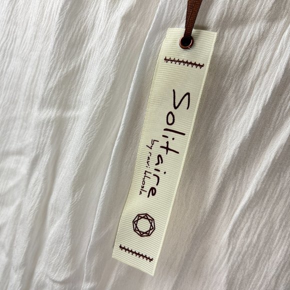 NWT Solitaire by Ravi Khosla White Peasant Top Sz L Red PomPoms Gauze-like Boho - Picture 5 of 7